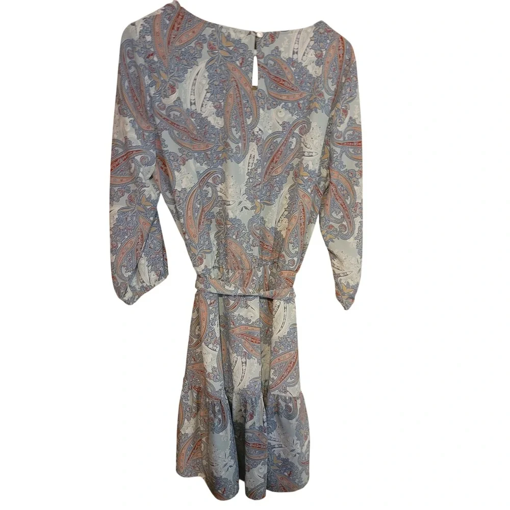 Jane and Delaney Paisley Print Boho Belted‎ Flounce Dress Women's Size M